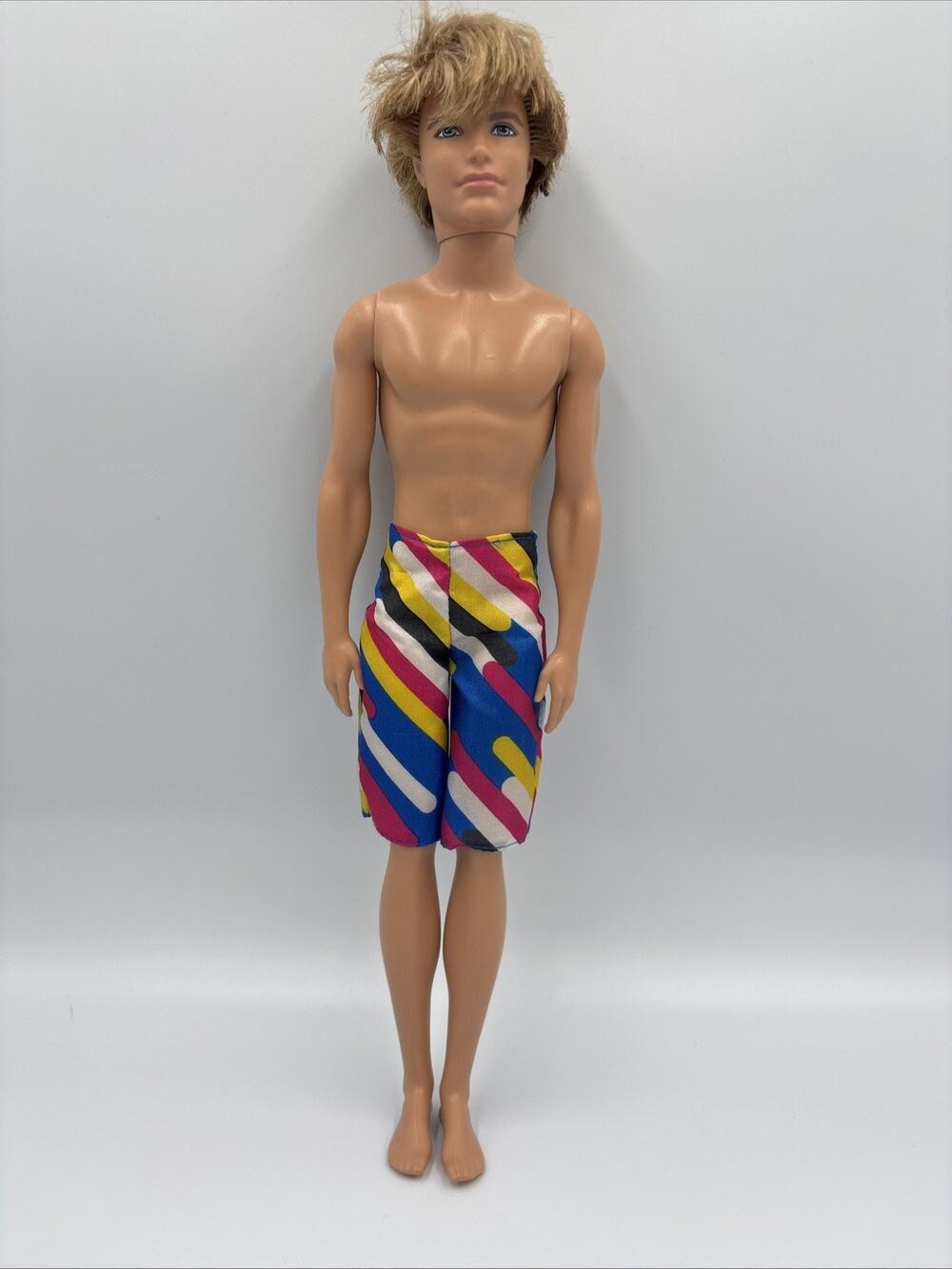Barbie Ken Doll with Dark Blonde Rooted Hair Striped Swim Trunks 2009